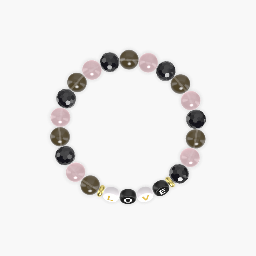 Black Tourmaline, Rose Quartz and Smoky Quartz Bracelet