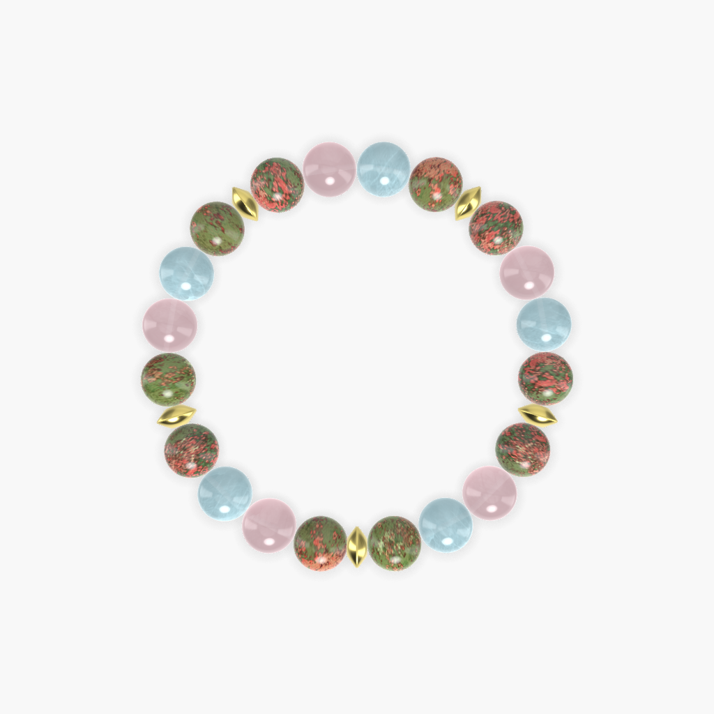 Unakite, Aquamarine and Rose Quartz Bracelet
