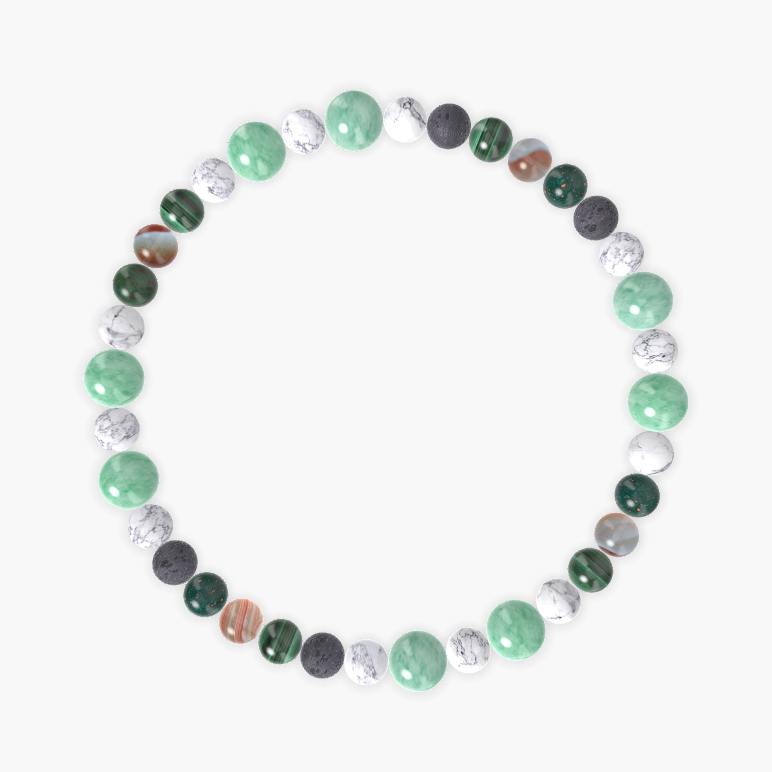 Howlite, Green Jade, Lava Rock and more Gemstone Bracelet