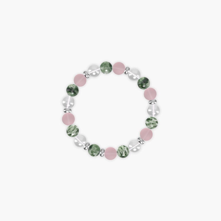 Moss Agate, Rose Quartz and Clear Quartz Bracelet