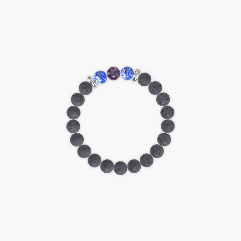 Lava Rock, Lapis Lazuli and Amethyst Bracelet