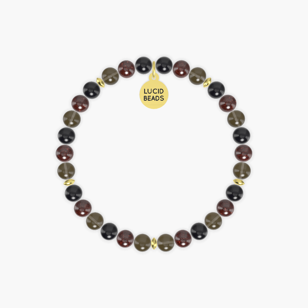 Smoky Quartz, Garnet and Black Obsidian Bracelet