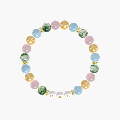 Aquamarine, Citrine, Rose Quartz, and Moss Agate Gemstone Bead Bracelet