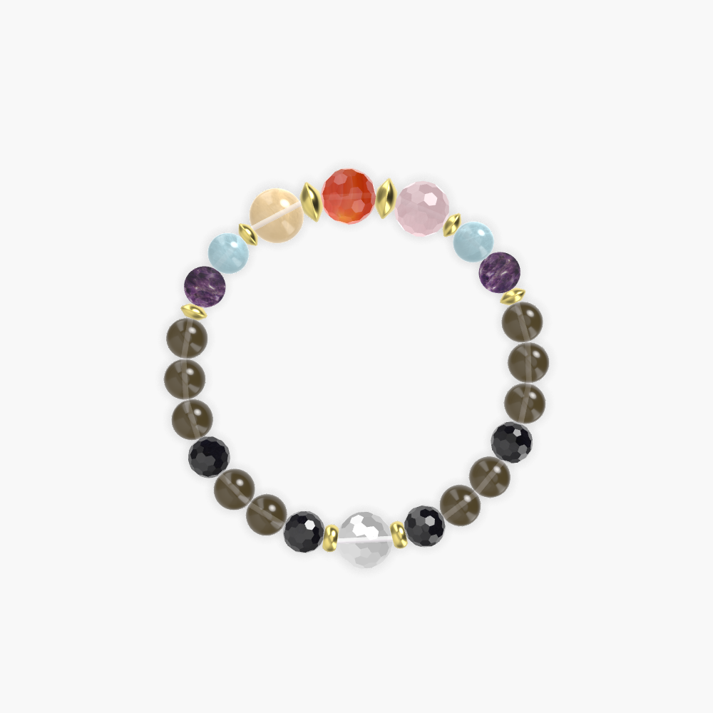 Smoky Quartz, Black Tourmaline, Aquamarine and more Gemstone Bracelet