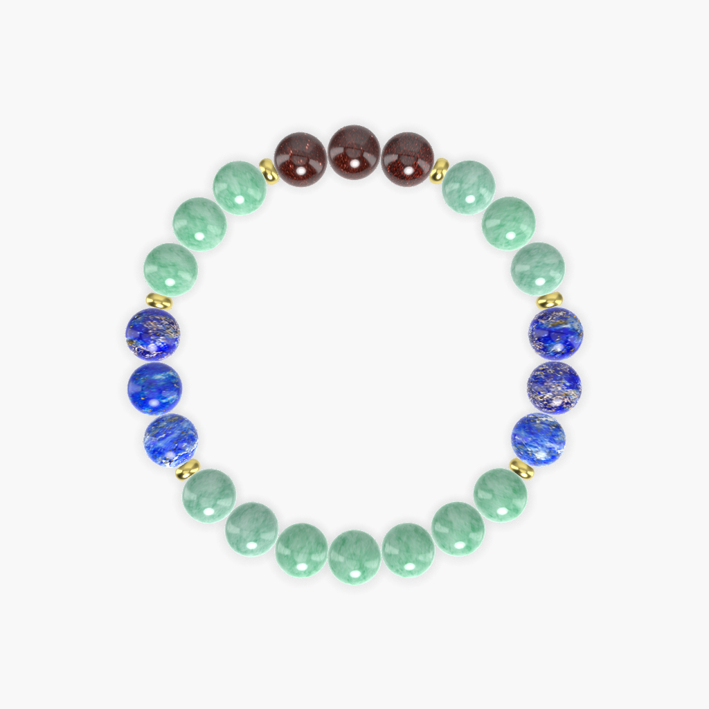 Green Jade, Lapis Lazuli and Garnet Bracelet