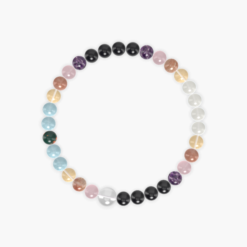 Black Tourmaline, Rose Quartz, Sunstone and more Gemstone Bracelet