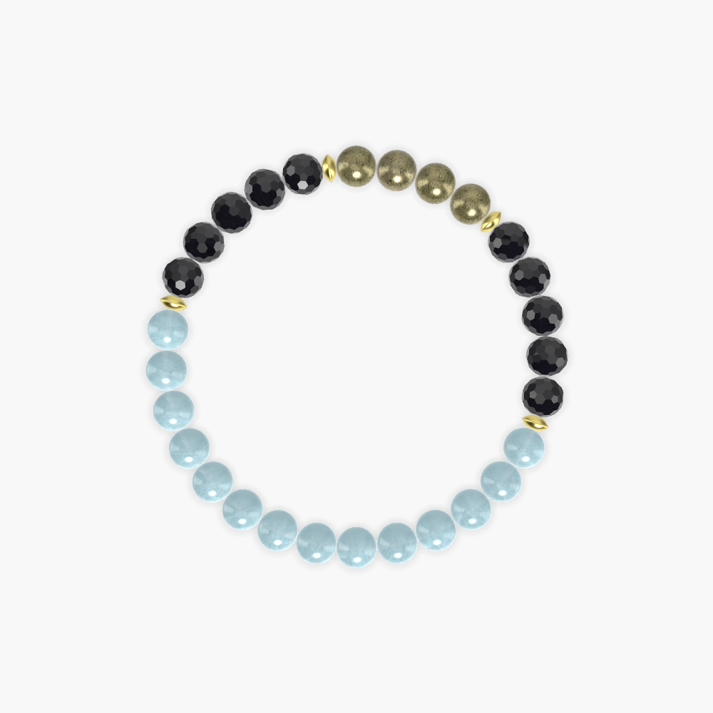 Aquamarine, Black Tourmaline and Pyrite Bracelet