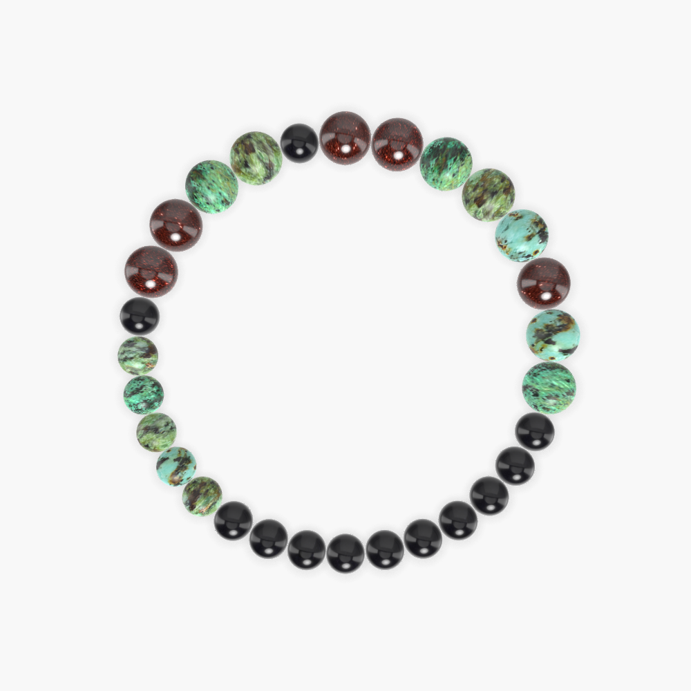 Black Obsidian, African Turquoise and Garnet Bracelet