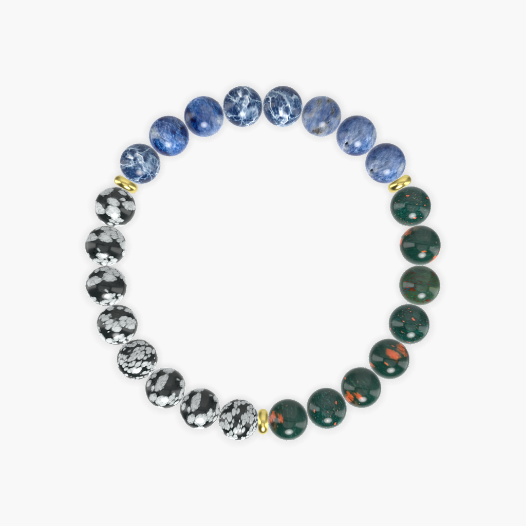 Bloodstone, Sodalite and Snowflake Obsidian Bracelet