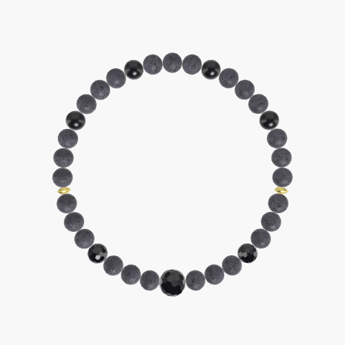 Lava Rock Black Obsidian and Black Tourmaline Bracelet