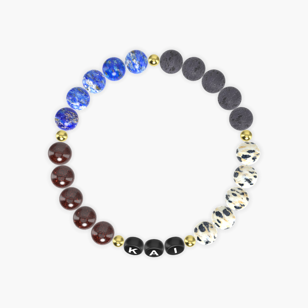 Dalmatian Jasper, Lava Rock, Lapis Lazuli and more Gemstone Bracelet