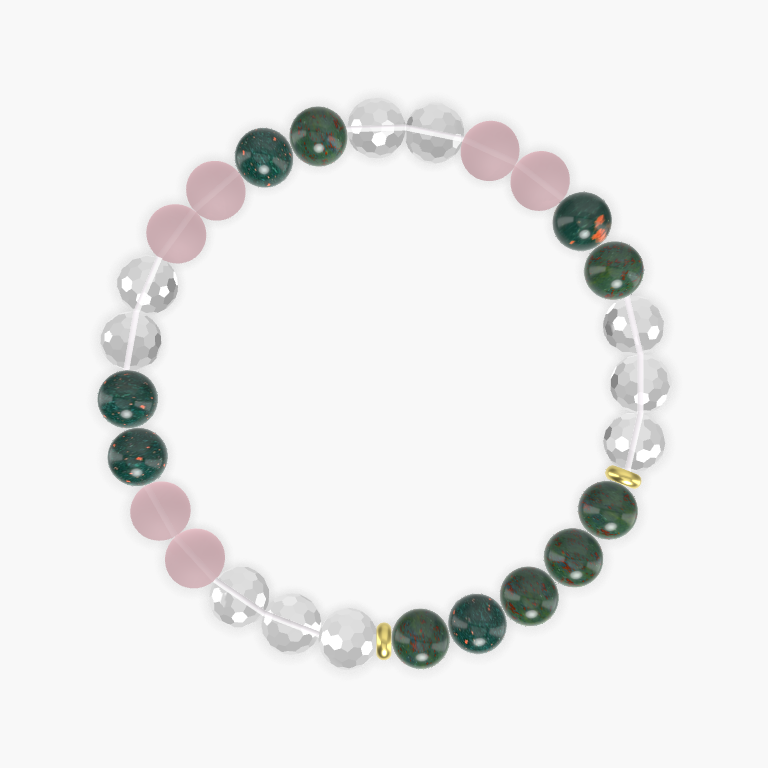 Bloodstone, Clear Quartz and Rose Quartz Bracelet