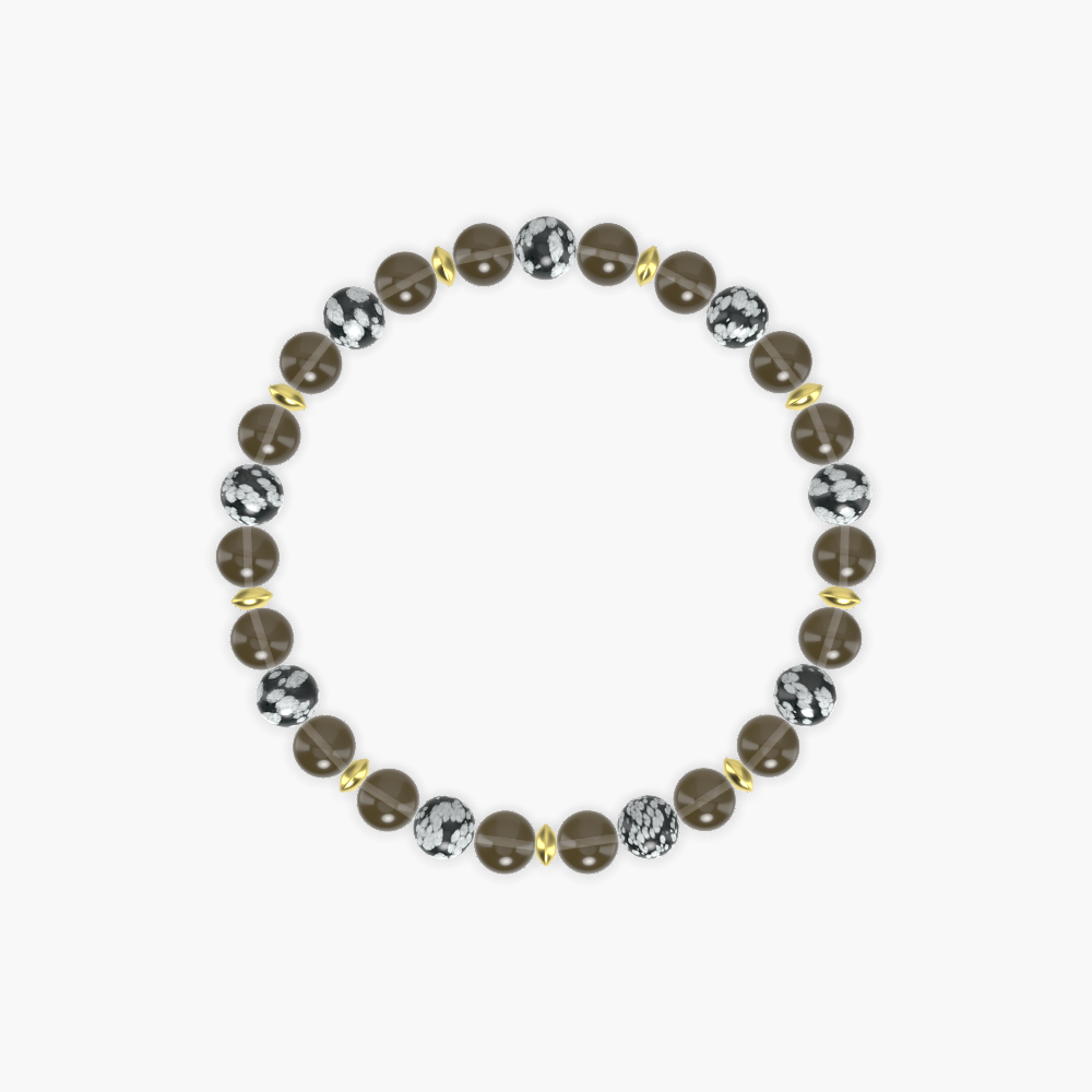 Smoky Quartz and Snowflake Obsidian Bracelet