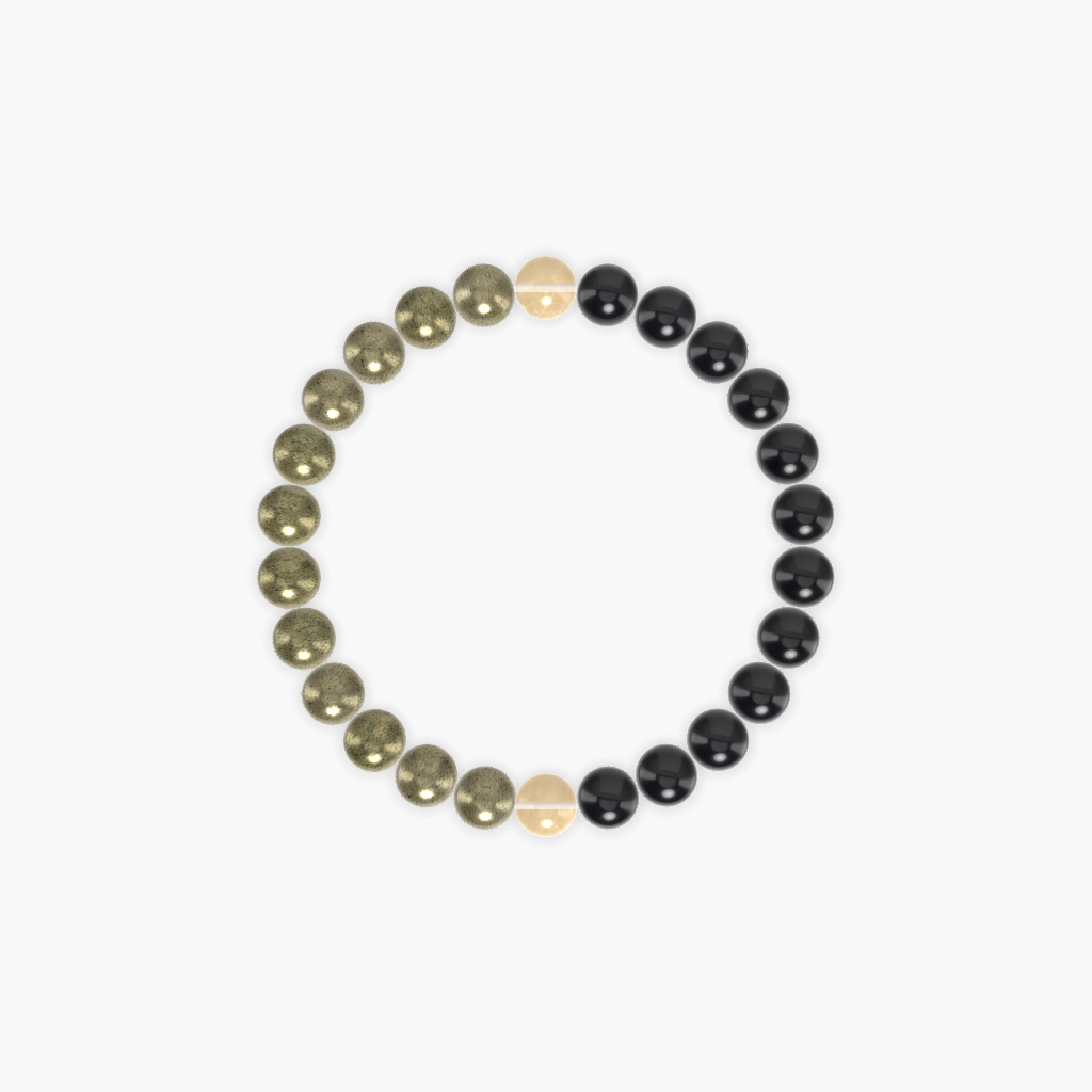 Black Obsidian, Pyrite, and Citrine Gemstone Bead Bracelet