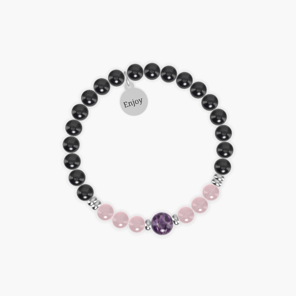 Black Tourmaline, Rose Quartz and Amethyst Bracelet