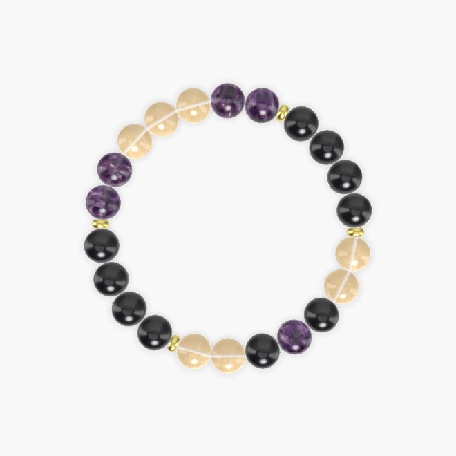 Black Tourmaline, Citrine and Amethyst Bracelet