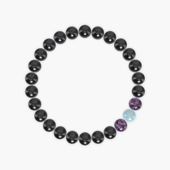 Black Tourmaline, Amethyst and Aquamarine Bracelet