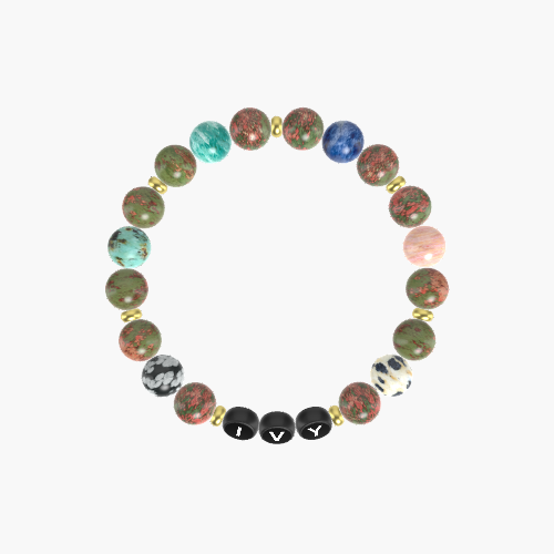 Unakite, Dalmatian Jasper, Rhodonite and more Gemstone Bracelet