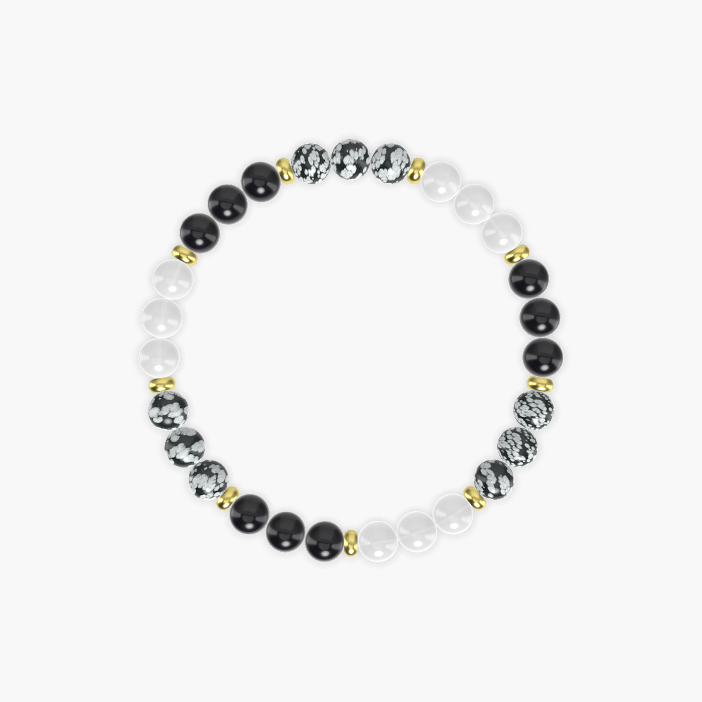 White Jade, Snowflake Obsidian and Black Obsidian Bracelet