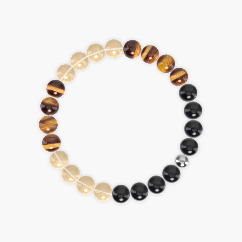Black Obsidian, Tiger Eye and Citrine Bracelet