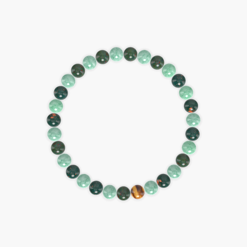 Bloodstone, Green Jade and Tiger Eye Bracelet