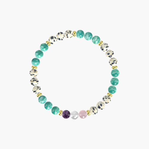 Dalmatian Jasper, Amazonite, Clear Quartz and more Gemstone Bracelet