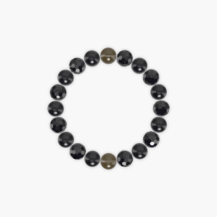 Black Tourmaline, Black Obsidian and Smoky Quartz Bracelet