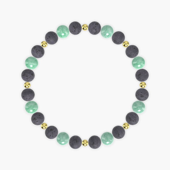 Lava Rock and Green Jade Bracelet
