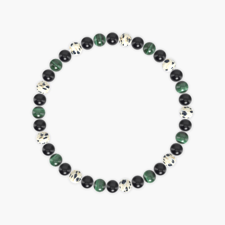 Black Obsidian, Dalmatian Jasper and Malachite Bracelet