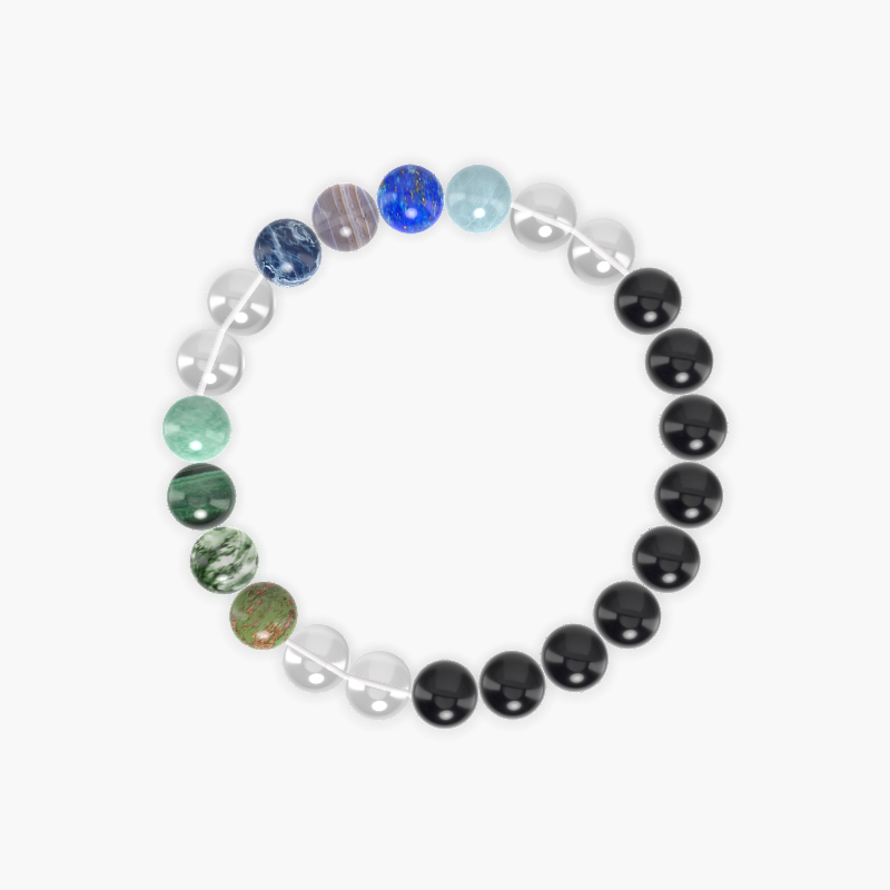 Black Obsidian, Clear Quartz, Aquamarine and more Gemstone Bracelet