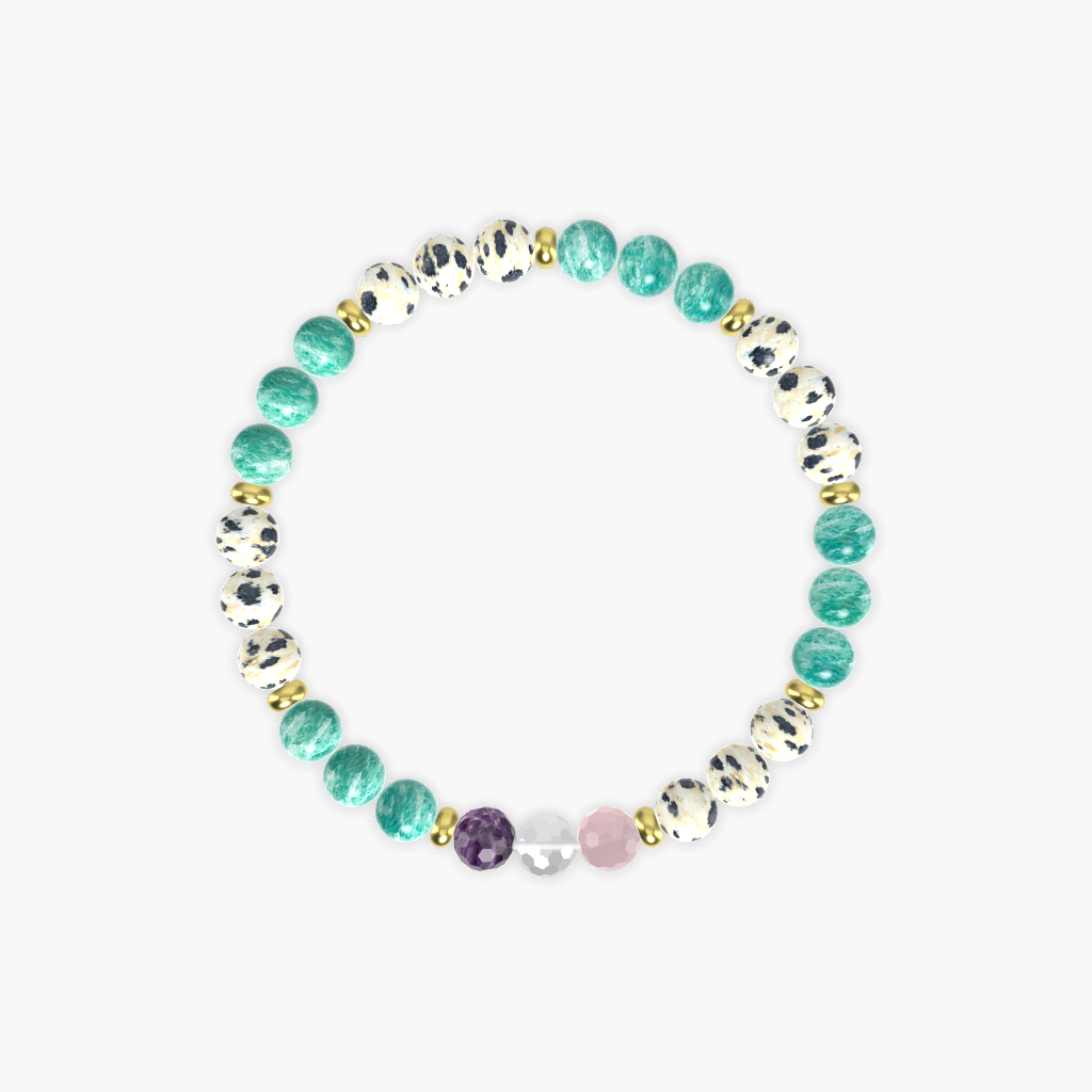 Dalmatian Jasper, Amazonite, Clear Quartz and more Gemstone Bracelet
