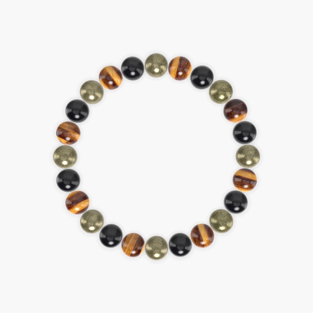 Pyrite, Black Obsidian and Tiger Eye Bracelet