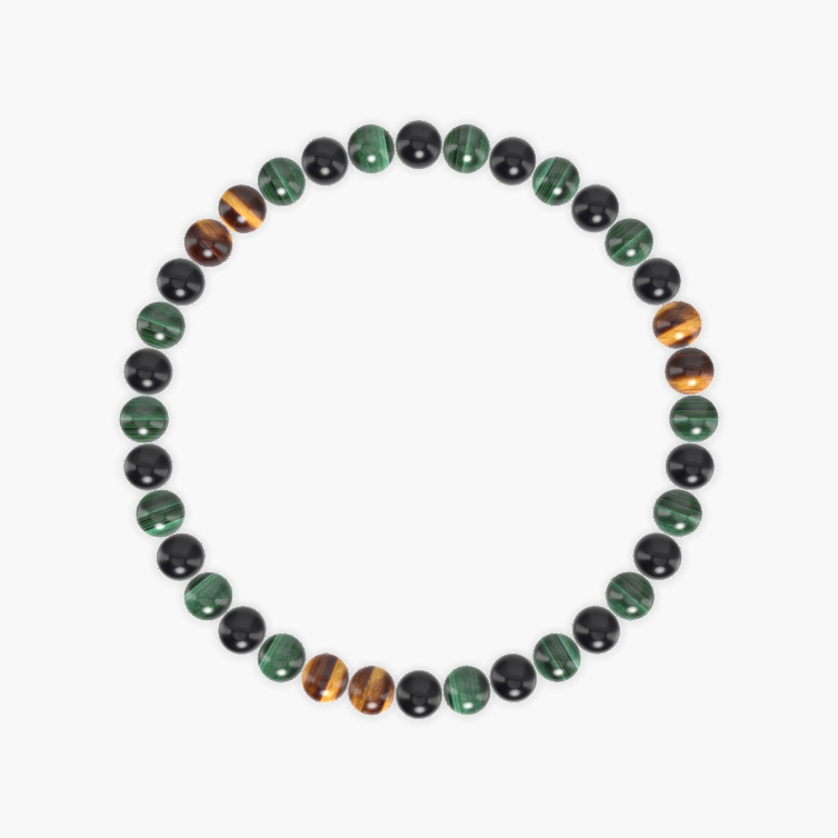 Black Obsidian, Malachite and Tiger Eye Bracelet