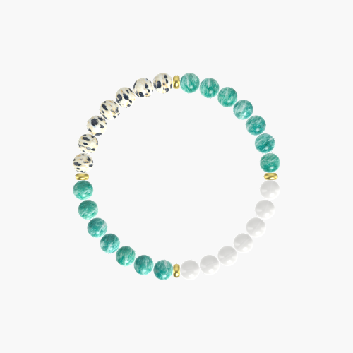 Amazonite, White Jade and Dalmatian Jasper Bracelet