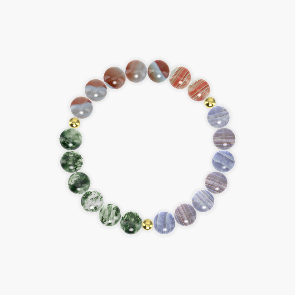 Blue Lace Agate, Sardonyx and Moss Agate Bracelet