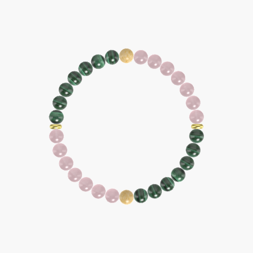 Malachite, Rose Quartz, and Yellow Jade Gemstone Bead Bracelet