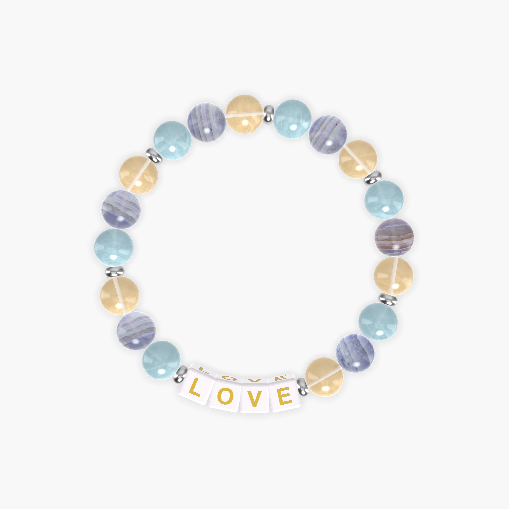 Citrine, Blue Lace Agate, and Aquamarine Gemstone Bead Bracelet