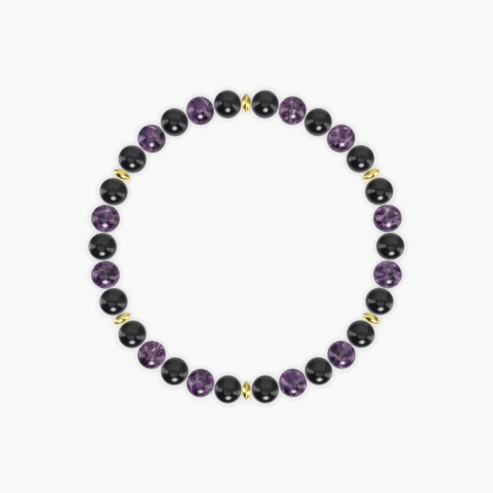 Shield of Serenity - Black Obsidian and Amethyst Bracelet