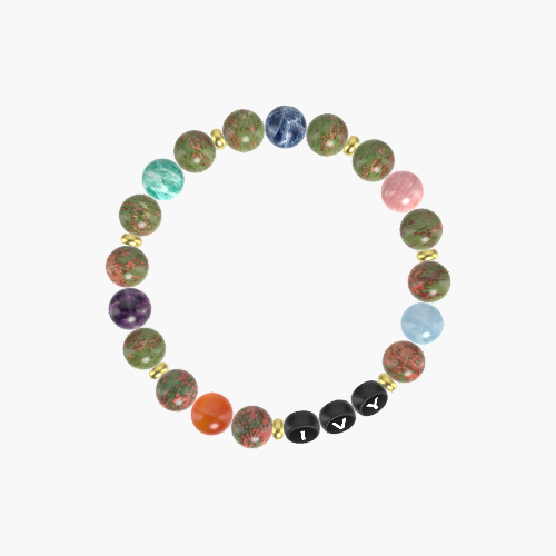 Unakite, Aquamarine, Rhodonite and More Gemstone Bracelet