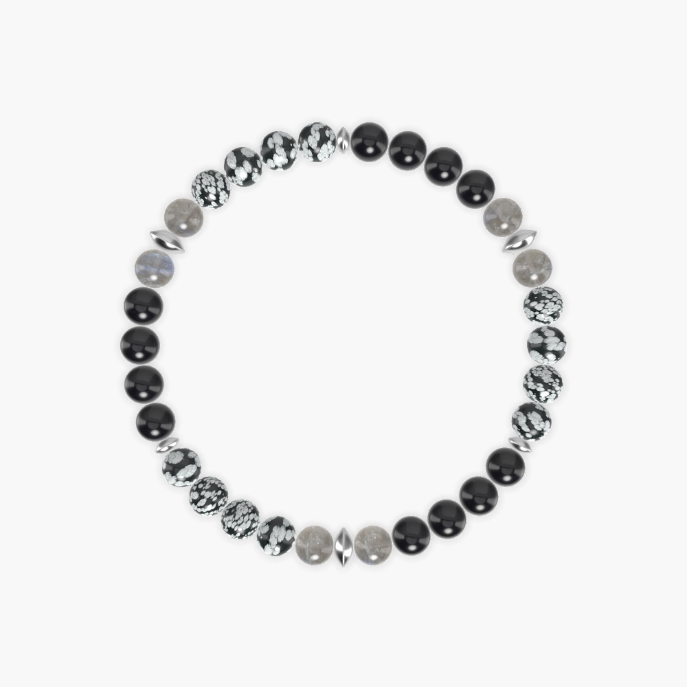 Black Onyx, Snowflake Obsidian and Labradorite Bracelet