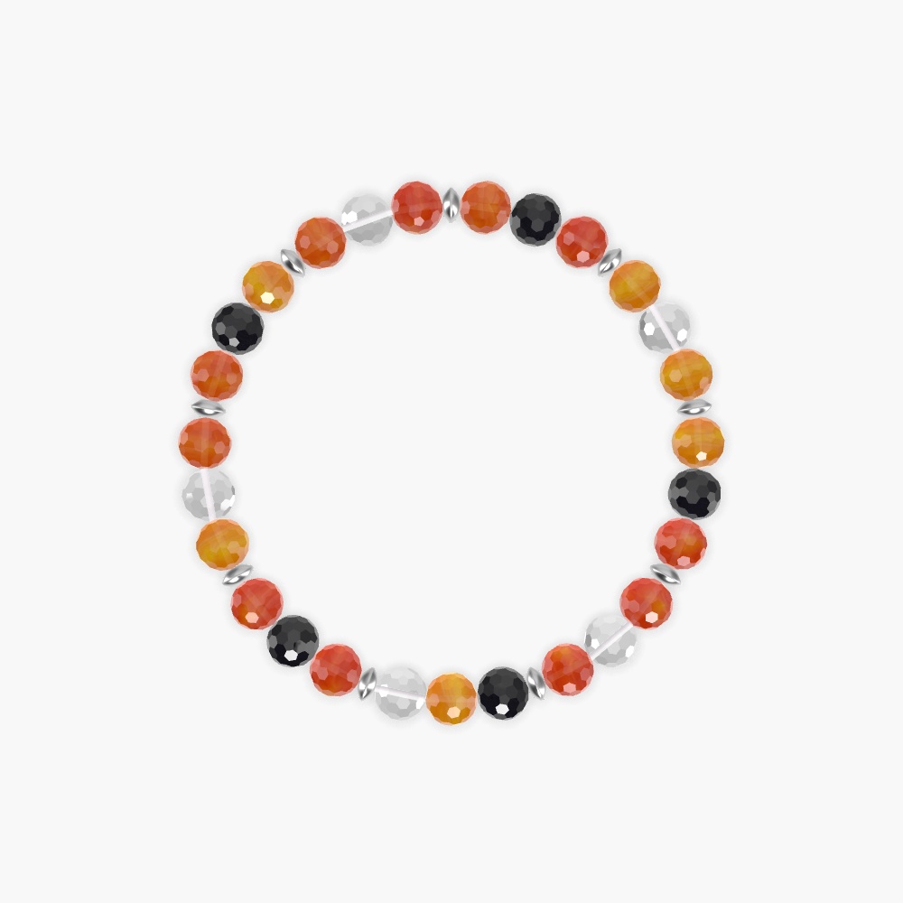 Carnelian, Black Tourmaline and Clear Quartz Bracelet