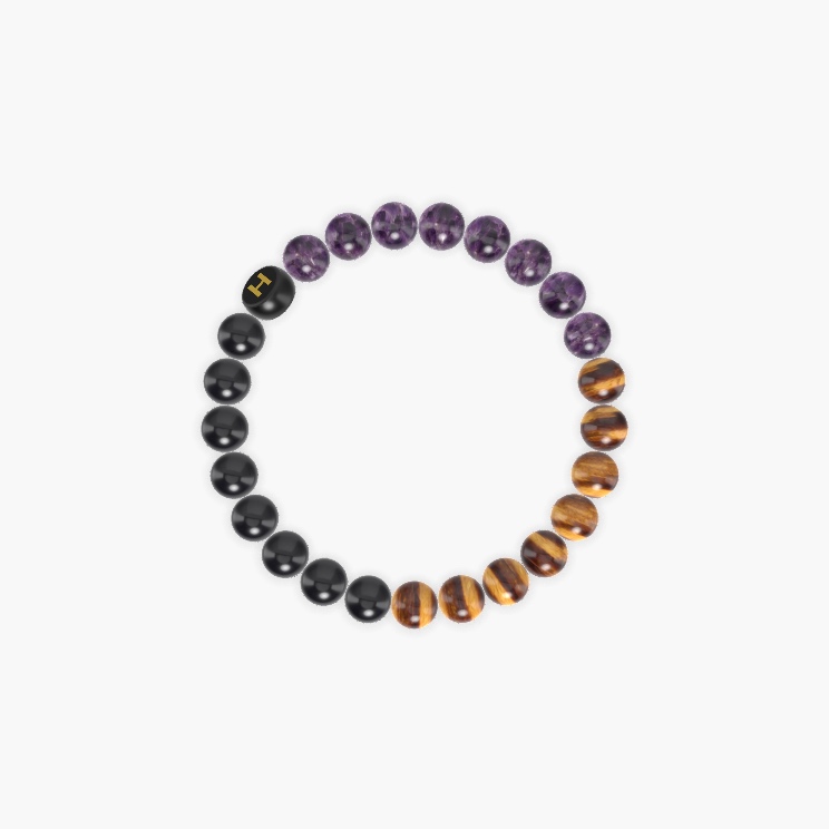 Tiger Eye, Amethyst and Black Tourmaline Bracelet