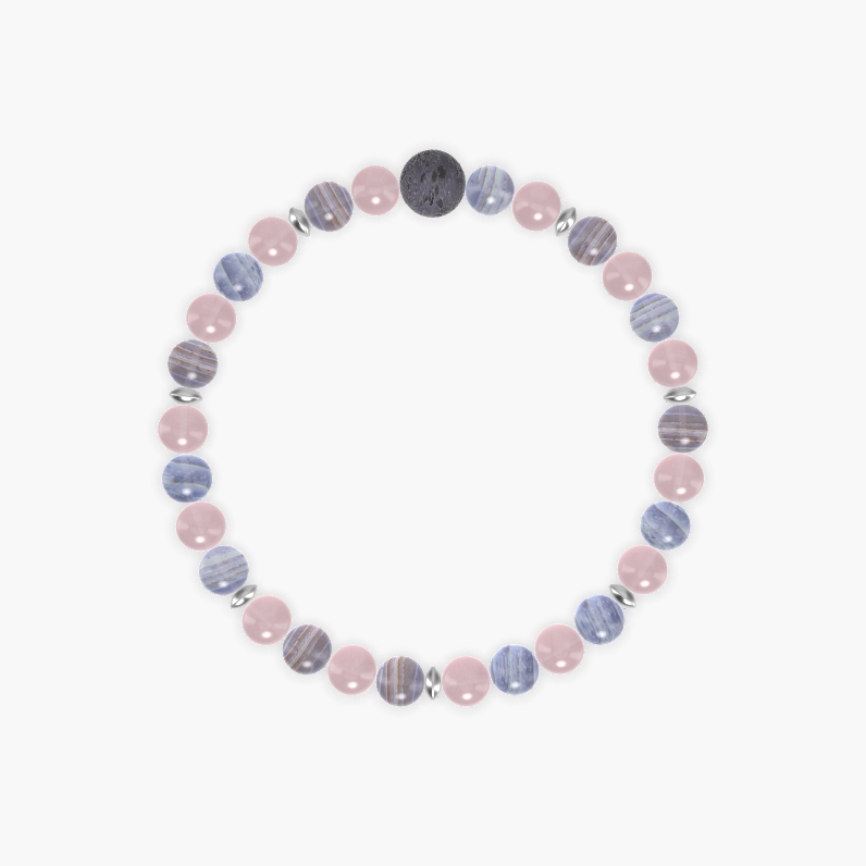 Rose Quartz, Blue Lace Agate and Lava Rock Bracelet