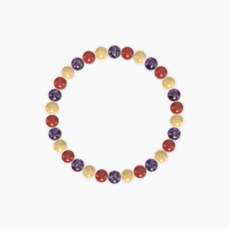 Amethyst, Yellow Jade and Red Jasper Bracelet