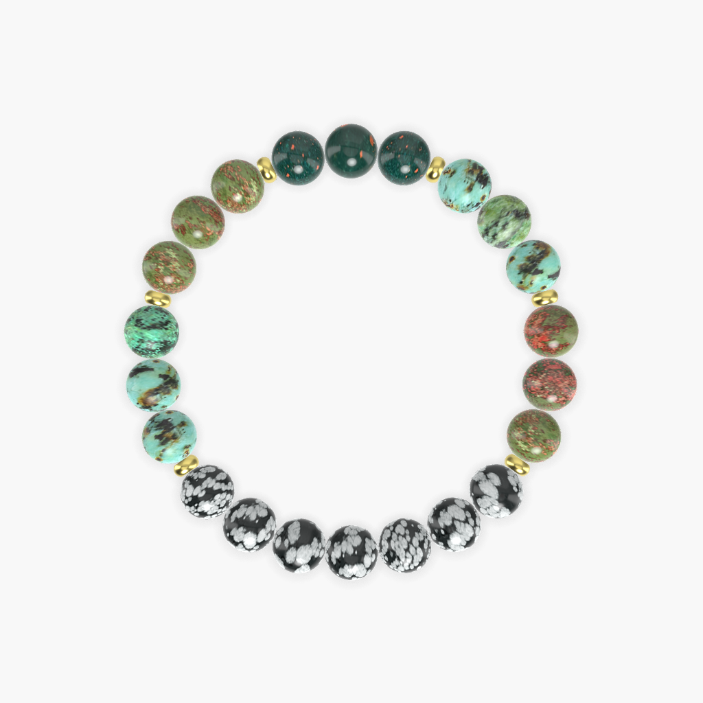 Snowflake Obsidian, Unakite, African Turquoise and more Gemstone Bracelet