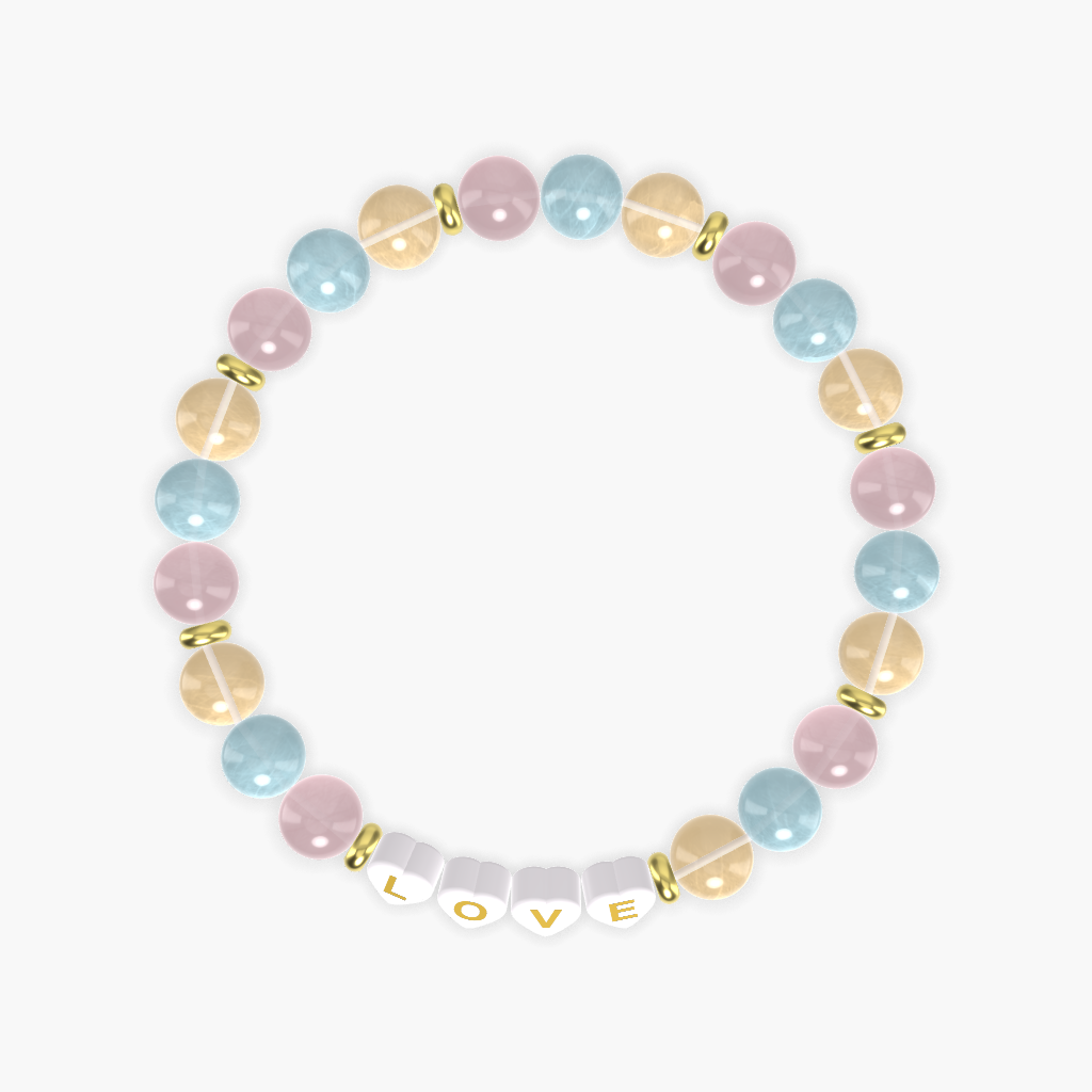 Citrine, Aquamarine, and Rose Quartz Gemstone Bead Bracelet