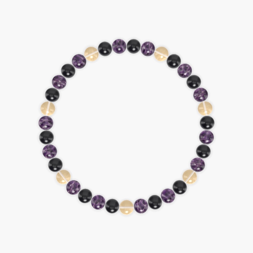 Amethyst, Black Obsidian and Citrine Bracelet