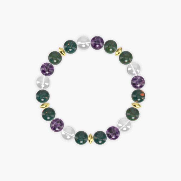 Bloodstone, Amethyst and Clear Quartz Bracelet