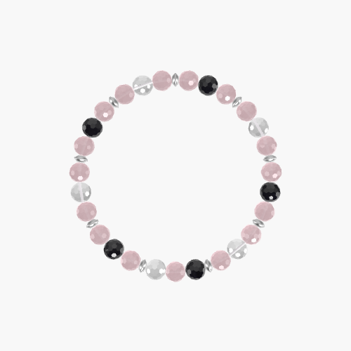 Rose Quartz, Black Tourmaline and Clear Quartz Bracelet