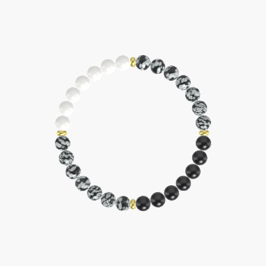 Snowflake Obsidian, Black Tourmaline and White Jade Bracelet